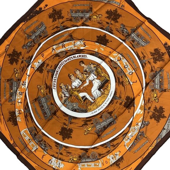 HERMES Carre 70 - Orange Dark Brown Multi Scarf 208-072325 - Picture 1 of 5
